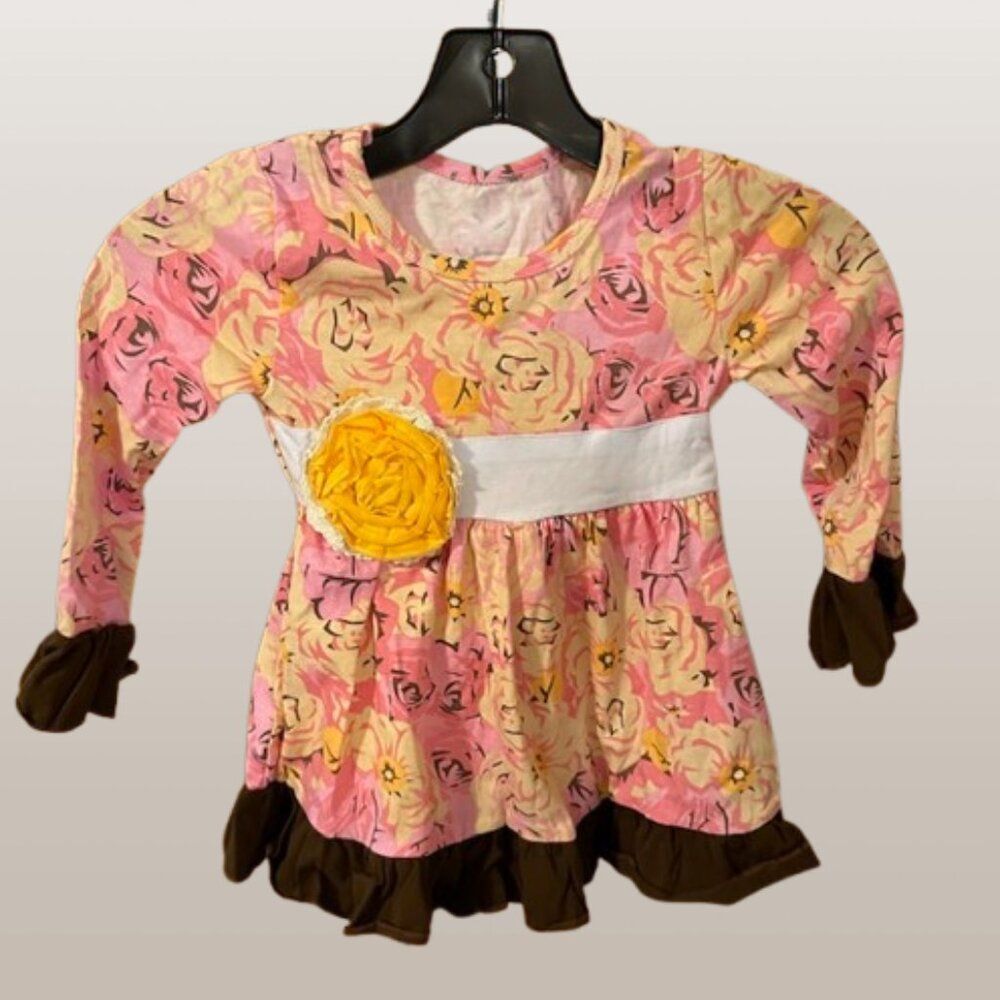 Pink & Brown Floral Boho Dress   7403  Small 2T  NWT Boutique